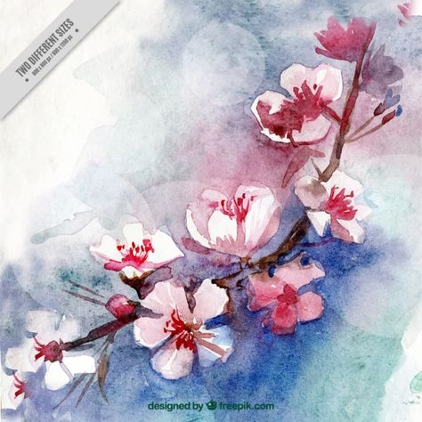 Aquarelle fleurs de cerisier fond Vecteur gratuit Nail Art Fleur, Tattoo Watercolor, Apricot Blossom, Watercolor Art Journal, Cherry Blossom Background, Blossoms Art, Sketchbook Inspiration, Flower Canvas, Cherry Blossoms