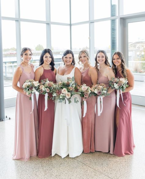 We've seen mix & match colors, but how about mix & match fabrics? 😍 ⁠ ⁠ These stretch crepe, chiffon & velvet styles are definitely giving … | Azazie (@azazieofficial) on Instagram Dusty Rose Bridesmaid Dresses Mismatched, Dusty Rose Wedding Bridesmaid Dress, Pink Mix Matched Bridesmaid Dresses, Mismatched Rose Bridesmaid Dresses, Dusty Rose Mixed Bridesmaid Dresses, Azazie Color Palette, Azazie Bridesmaid Dresses Dusty Rose, Bridesmaid Dresses Not Matching, Bridesmaid Dusty Rose Dresses