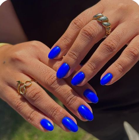 Vibrant Nails Summer 2024, Blue Fake Nails, Almond Press On Nails, Solid Color Nails, Nail Color Trends, Press On Nails Short, Summery Nails, Cute Gel Nails, Vacation Nails