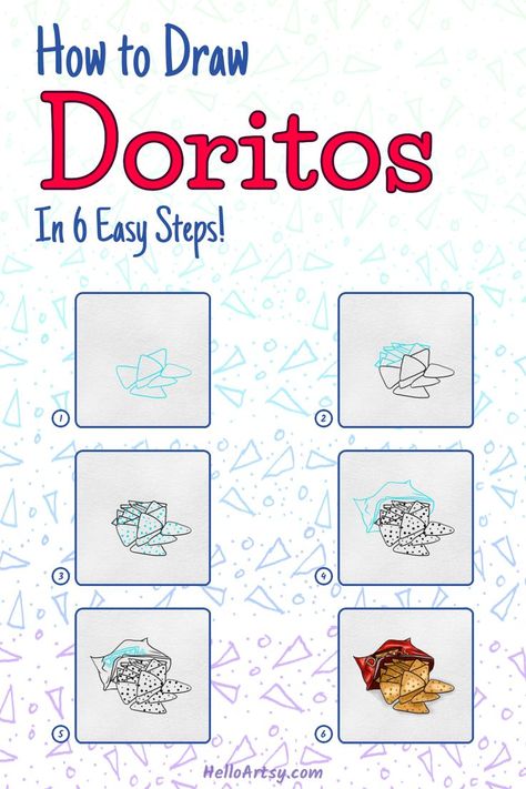 Step by step lesson demonstrating how to draw  doritos drawing Doritos Drawing, Lays Logo, Draw Food, Frito Lay, Easy Lessons, Learn How To Draw, Food Drawing, Drawing Lessons, Art Stuff