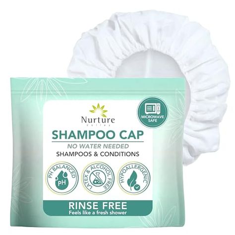 No Water Rinse Free Shampoo Cap by Nurture | Microwavable Hair Washing & Conditioning Shower Caps | Waterless Bathing | Disposable & Hypoallergenic for Adults, Bedridden & Elderly Elderly Health, Shampoo Cap, Tension Relief, Hair Washing, Shower Caps, Sensitive Scalp, Clean Hair, Washing Hair, Foam Cleanser