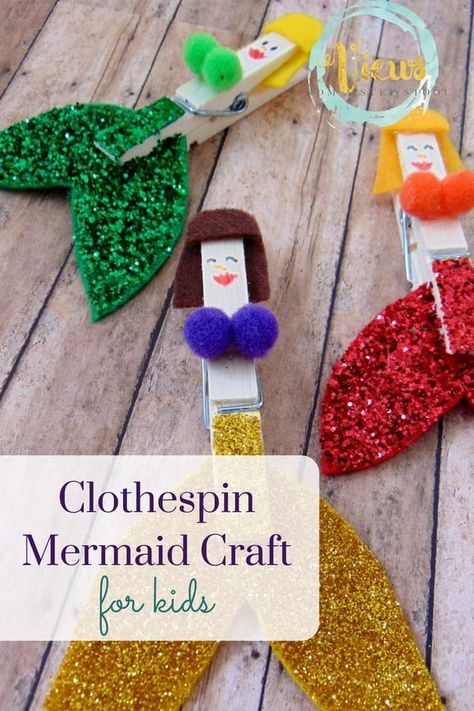 This clothespin mermaid craft is a really fun one for my little princess and mermaid lover! What a great craft for preschoolers or older kids! #mermaidcraft #mermaidactivity #kidsactivities #preschool #kidscraft #viewsfromastepstool Clothespin Mermaid, Little Mermaid Crafts, Mermaid Craft, Craft For Preschoolers, Princess Crafts, Mermaid Crafts, Mermaid Lover, Ocean Crafts, Diy Projects For Kids