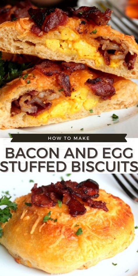 Stuffed Bacon And Cheese Biscuits, Biscuits Eggs And Bacon, Breakfast Ideas Bacon And Eggs, Stuffed Breakfast Biscuits, Breakfast Biscuits Sandwich, Stuffed Biscuits Breakfast, Easy Breakfast Biscuits, Bacon And Cheese Biscuits, Stuffed Biscuits