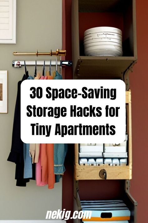 Discover 30 brilliant storage hacks designed to maximize space in small apartments. From hidden storage to multifunctional furniture, these ideas will help you make the most of every inch. #SmallApartmentLiving #StorageHacks #SpaceSaving Small Space Closet Storage, Storage Ideas Studio Apartment, Small Apartment Ikea Hacks, Ikea Small Spaces Apartments, Tiny House Cleaning Storage, Clever Home Storage Ideas, Sneaky Storage Ideas, How To Maximize Storage Space, Diy Small Bedroom Storage Ideas