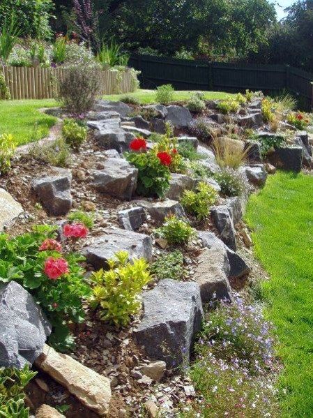 Top 50 Best Slope Landscaping Ideas - Hill Softscape Designs Backyard Hill Landscaping, Sloped Backyard Landscaping, Landscaping A Slope, Landscaping On A Hill, Sloped Yard, Sloped Backyard, Hillside Landscaping, Rock Garden Design, Sloped Garden