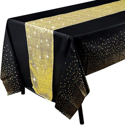 Rose Gold Table Runner, Gold Table Runner, Black And Gold Party Decorations, Outdoor Christmas Party, Rose Gold Table, Rose Gold Wedding Cakes, Gold Tablecloth, Gold Table Runners, Glitter Rose Gold