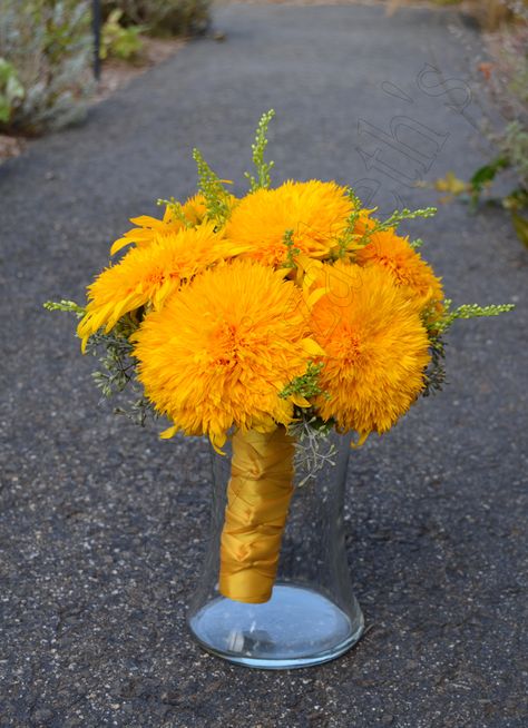 Simple but beautiful. All yellow bridesmaids bouquet composed of all Teddy Bear Sunflowers designed by Sharon Elizabeth's Floral Designs. Teddy Bear Sunflower Bouquet, Teddy Bear Sunflower, Lauren Laverne, Bouquet Images, Bridesmaids Bouquet, Sunflower Bouquet, Beautiful Bouquets, Yellow Bridesmaids, Sunflower Bouquets