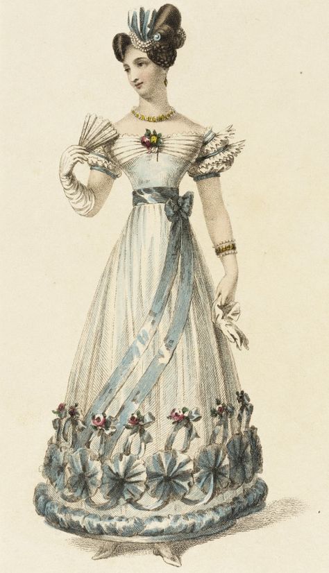 Fashion Plate (Ball Dress) | LACMA Collections 1820s Dress, 1820s Fashion, Regency Era Fashion, Victorian Romance, Romantic Era, Jane Austin, 1800s Fashion, Regency Dress, Regency Fashion