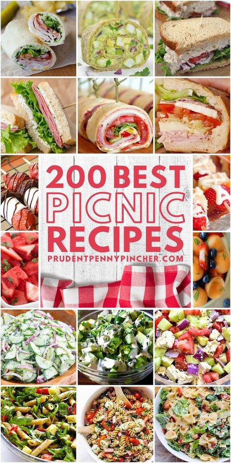 Looking for easy and refreshing picnic food ideas? Then try these delicious sandwiches, appetizers, salads, desserts, drinks and more on your next picnic! Food To Take On A Picnic, Picnicking Ideas Food, Food Ideas For Picnics, Picnic Desert Ideas, Portable Food Ideas, Lunch Picnic Ideas, Picnic Lunch Ideas Families, Easy Picnic Food Ideas For A Crowd, Good Picnic Food Ideas