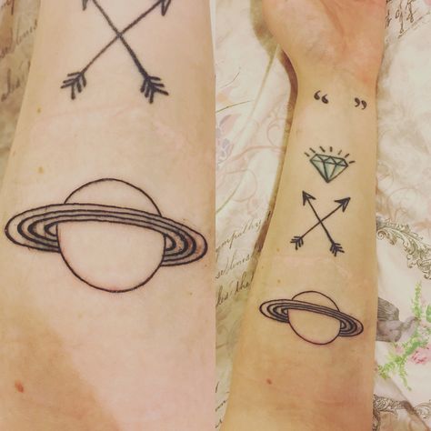 Tattoos Duo Tattoos, Diamond Quotes, Saturn Tattoo, Skeleton Body, Quote Mark, Crossed Arrows, Mark Tattoo, Arm Tattoos, New Tattoo