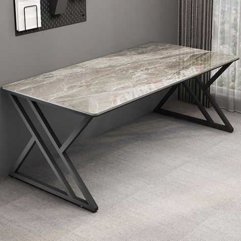 Steel Office Desk, Stone Top Desk, Desk Legs Ideas, Marble Desk Office, Office Table Design Modern, Gaming Desk Designs, Industrial Office Table, Stone Desk, Metal Office Desk