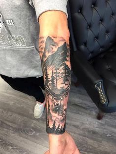 Detailed Sleeve Tattoo For Men, Men’s Forarm Tattoos, Stag Tattoo Men, Stag Tattoo Design, Deer Tattoos, Natur Tattoo Arm, Elk Tattoo, Deer Tattoo Designs, Tattoo Homme