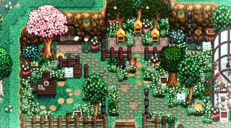 Stardew Mountain Farm, Stardew Valley Town Design, Stardew Valley Mountain Farm, Mountain Farm Stardew Valley, Stardew Room Design, Stardew Valley Room Ideas, Stardew Valley Decoration Ideas, Stardew Ideas, Stardew Valley Farm