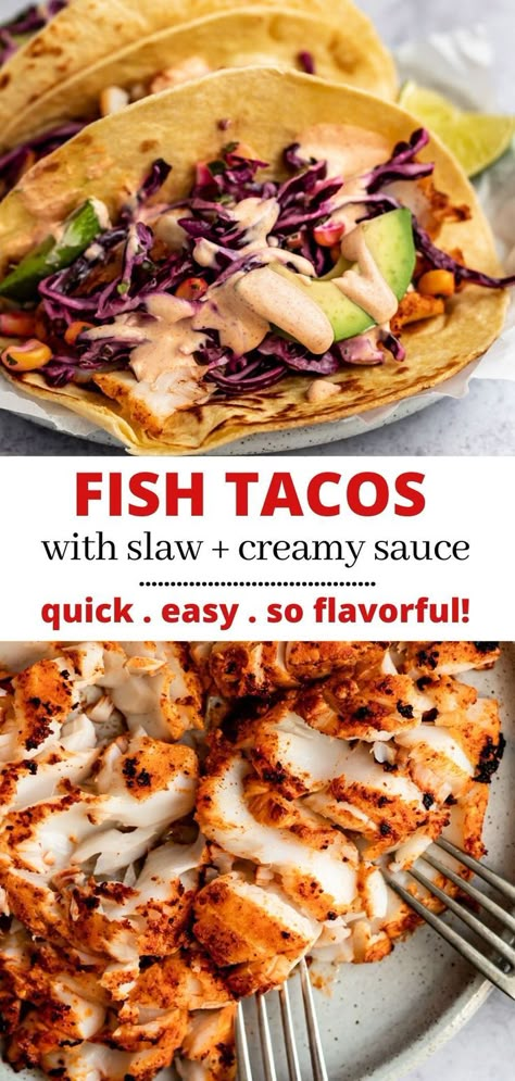 Fish Taco With Cabbage Slaw, Healthy Fish Tacos With Cabbage Slaw, Fish Taco Cabbage Slaw Recipes, Cod Fish Tacos Recipes, Fish Taco Slaw Recipe, Meals With Fish, Fish Tacos Recipes, Fish Taco Slaw, Keto Fish Tacos