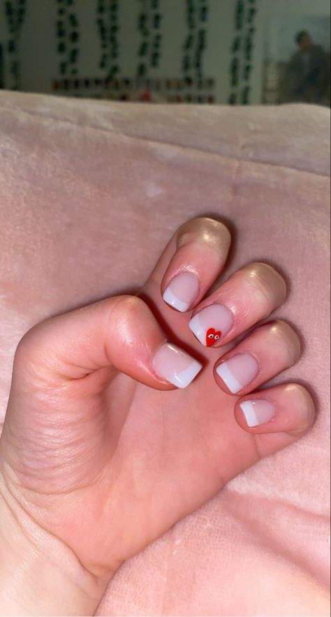 French Tip Comme Des Garcons Nails, Commes De Garcon Nails, Cute Nails French Tip, Cute Nails French, Comme Des Garcons Nails, Nail Art French, Valentines Day Nail, Nails French Tip, French Tip Acrylic Nails