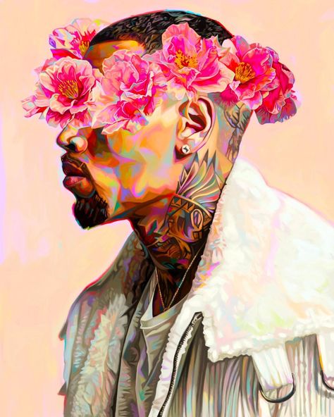 Posters Of Artists, Chris Brown Painting, Chris Aesthetic, Chris Brown Drawing, Chris Brown Art, Chris Breezy, Black Art Painting, Instagram B, Black Love Art