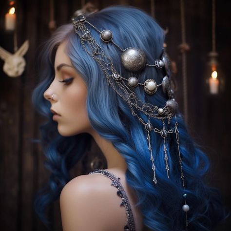 Blue Hair Fairy Art, Blue Hair Mermaid Art, Blue Hair Princess, Dragons Inspiration, Blue Witch, Short Blue Hair, Oracle Art, Fantasy Inspo, Fair Outfit