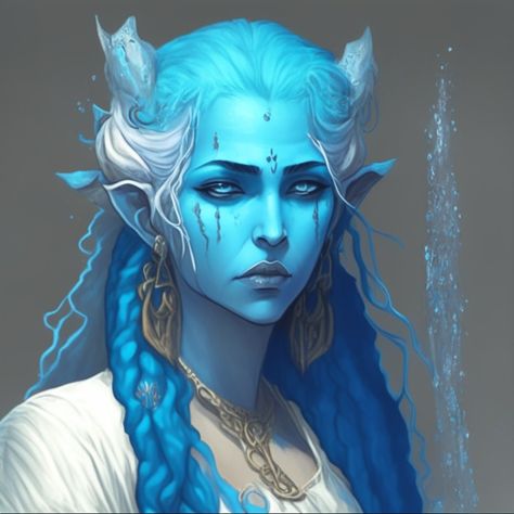 Ice Genasi Female, Ice Genasi, Dnd Water Genasi Female, Water Genasi Male, Water Genasi Female, Water Genasi, Dnd Cleric, Character Reference Sheet, Female Warriors