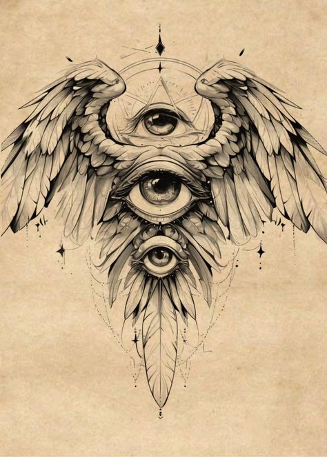 777 Tattoo Design, Ojo Tattoo, Tato Mandala, Alas Tattoo, End Of Month, Archangel Tattoo, Wing Tattoo Designs, Egypt Tattoo, 2 Friends