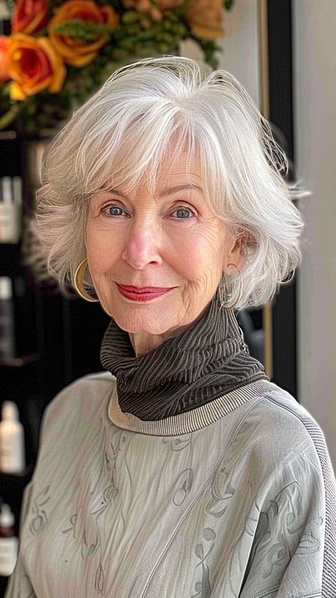 Best Fringe Styles for Older Women: 20 Trends to Try Now | Lookosm Shoulder Length Hair Styles For Women, Helen Mirren Hair, Pony Styles, Messy Bangs, Fringe Styles, Trendy Haircuts Medium, Haircut For Face Shape, Cute Bob Hairstyles, Cool Blonde Hair