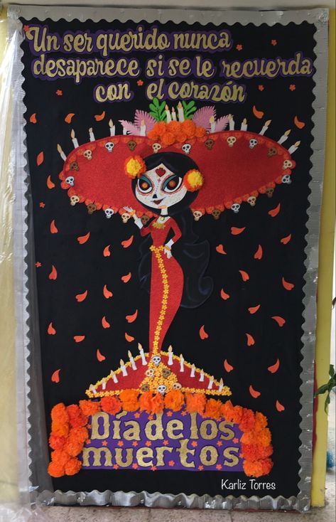 Puerta, noviembre, dia de los muertos, catrina Dia De Los Muertos Classroom Door Ideas, Beetlejuice Door, Decoracion Halloween, Lap Book, Classroom Door, School Project, Beetlejuice, Dia De Muertos, School Projects