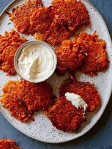 Cheesy Sweet Potato, Shrimp Fritters, Freeze Ahead Meals, Best Christmas Appetizers, Sweet Potato Fritters, Quinoa Cake, Spoon Fork Bacon, Potato Fritters, Fritter Recipes