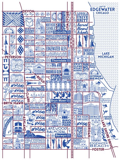 Edgewater Map Edgewater Chicago, Chicago Neighborhoods Map, Chicago Art Print, Albany Park, Village Map, Chicago Map, Chicago Neighborhoods, Town Map, Chicago Art