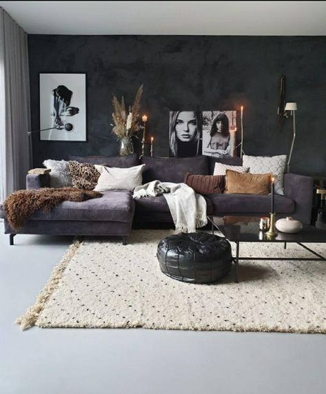 Dark Grey Sofa Living Room, Black Sofa Living Room, Grey Sofa Living Room, Black Living Room Decor, Grey Couch Living Room, Dark Living Rooms, Living Room Decor Gray, Black Living Room, Living Room Decor Cozy