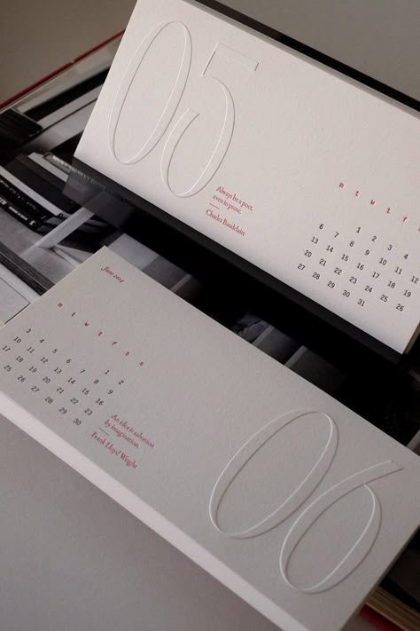 Branding Stationery Design, Desk Calendar Design Creative, Calander Design Ideas, Calendar Design Ideas Creative, Table Calendar Design, Calendar Design Inspiration, Letterpress Calendar, Mailer Design, Modern Calendar