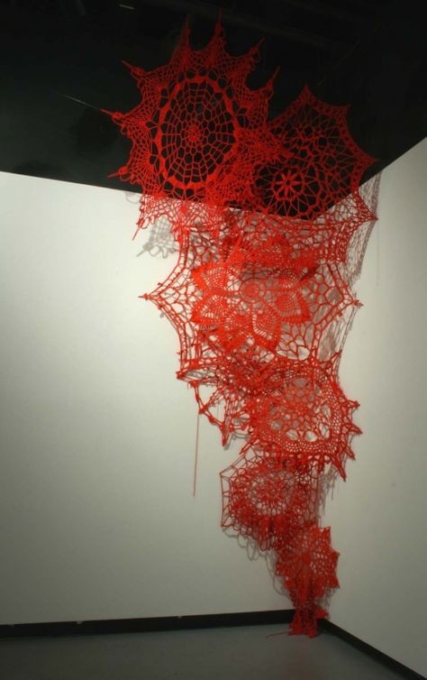 crochet installation Art Fibres Textiles, Art Au Crochet, Fiber Sculpture, Inspirational Illustration, Lace Art, Knit Art, Vogue Knitting, Textile Fiber Art, Design Textile