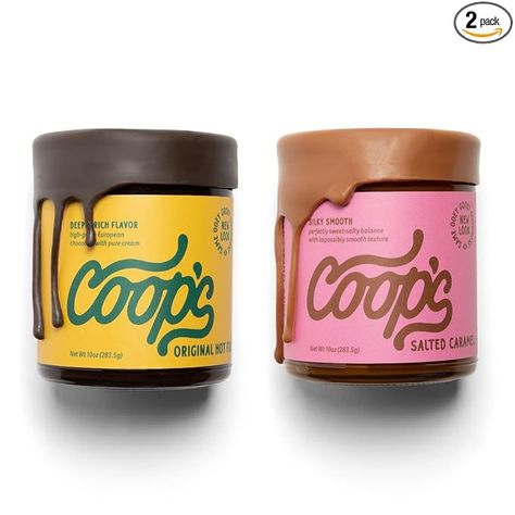 Amazon.com: Coop's Original Hot Fudge & Salted Caramel Sauce (2- Pack): Gourmet, All Natural, Handcrafted, Gluten Free, Non-GMO, Chocolate Ice Cream Toppings, Sundae, Desserts, 10 Ounce each Chocolate Ice Cream Topping, Ice Cream Packaging, Brownie Ice Cream, Ice Cream Brands, Salted Caramel Sauce, Dessert Toppings, Fudge Sauce, Chocolate Brands, Unsweetened Chocolate