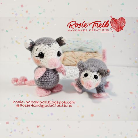 Rosie's Handmade Creations: Sweet little possums Possum Crochet Pattern, Free Crochet Patterns Opossum, Crochet Opposum Pattern Free, Free Crochet Patterns Possum, Crochet Possum, Crochet Buddies, Baby Possum, Crochet Princess, Mercerized Cotton Yarn