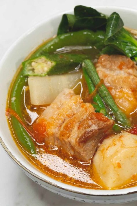 Sinigang Na Baboy Recipe, Pork Sinigang, Sinigang Recipe, Recipe With Ginger, Calamansi Juice, Recipe Pork, Water Spinach, Sour Soup, Ginger Recipes