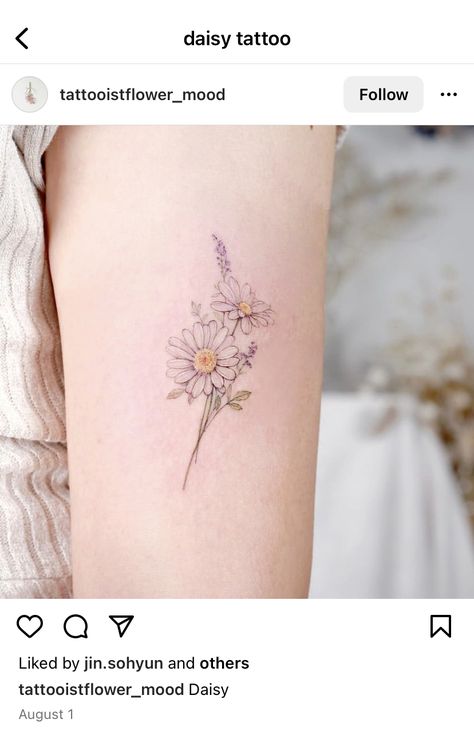 Purple Daisy Tattoo, Aster Flower Tattoos, White Flower Tattoos, Blue Flower Tattoos, Collar Tattoo, Hawaiian Flower Tattoos, Hibiscus Flower Tattoos, Flower Of Life Tattoo, Simple Flower Tattoo