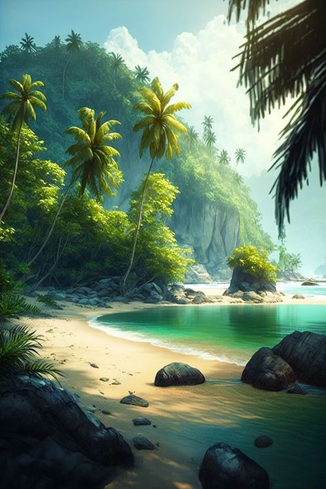 Beach Art Painting, Best Nature Wallpapers, Scenery Paintings, Scenery Pictures, Landscape Art Painting, Beautiful Landscape Wallpaper, Fantasy Art Landscapes, Beach Landscape, Arte Fantasy