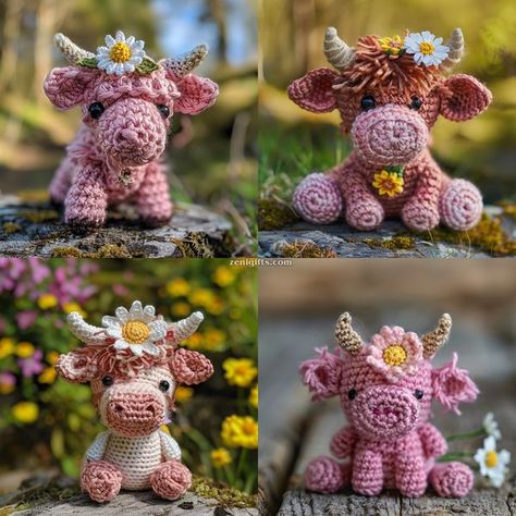 I Love Cows - Mini Highland cows crochet ideas Highland Cow Crafts, Cows Crochet, Highland Cow Crochet Pattern, Crochet Cows, Crochet Highland Cow, Mini Highland Cow, I Love Cows, Crocheted Cow, Crocheted Cow Pattern