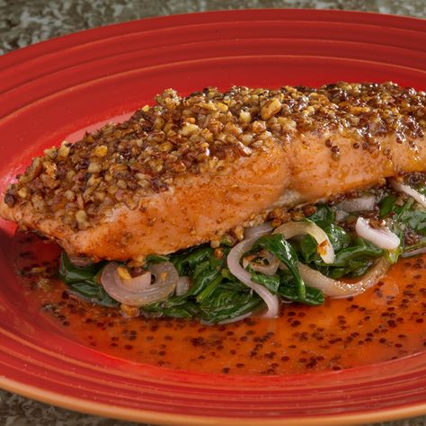 Sur La Table Recipes, Pecan Crusted Salmon, Pescetarian Recipes, Maple Mustard, Eggplant Dishes, Crusted Salmon, Glazed Salmon, Shrimp Dishes, Main Course Recipes