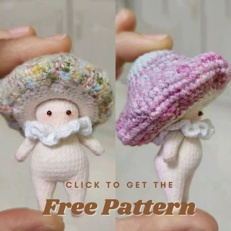 New Sew Crochet Patterns, Crochet Mushroom Doll Pattern Free, Crochet Doll Easy, Crochet Mushroom Free Pattern, Mushroom Crochet Ideas, Amigurumi Crochet Animals, Single Color Crochet Projects, Mushroom Amigurumi Free Pattern, Cute Mushroom Crochet