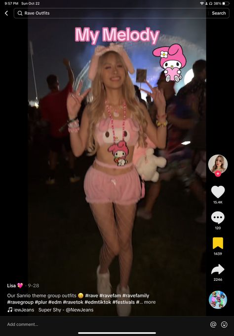 My Melody Rave Outfit, Kawaii Rave Outfit, Sanrio Rave Outfit, Abg Outfits Rave, Rave Couple Outfits, Rave Outfits Pink, Rave Couple, Pink Rave Outfit, Rave Candy