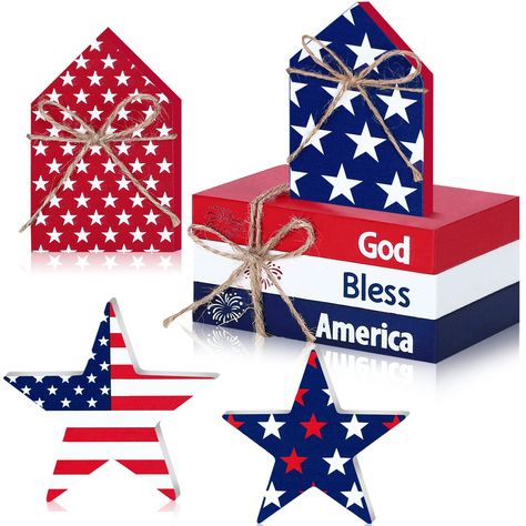 PRICES MAY VARY. Ample Quantity to Use: you will get 3 pieces "God Bless America" books with ribbon, 1 piece star decor and 1 piece house sign in total, double sided printing, you can use the ribbon to tie the books decor and place on a table together or scatter in different rooms for separate decoration Farmhouse Table Decor: this tabletop sign set features faux books in bright colors, adding natural breath and vintage vibe to your home, well complement with any home decoration styles, not only Patriotic Table Decor, Tabletop Bookshelf, Patriotic Tiered Tray Decor, Tiered Tray Decorations, Patriotic Tiered Tray, Memorial Day Decorations, Fourth Of July Decorations, 4th July Crafts, Independence Day Decoration