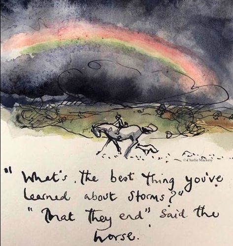 "What's the best thing you've learned about storms?"  "That they end" said the horse. The Boy, The Mole, The Fox, and The Horse, by Charlie Mackesy.  #FBPost Charlie Mackesy, Inspirational Horse Quotes, Horse Quotes, Boy Quotes, The Fox, The Boy, The Horse, A Horse, Mole