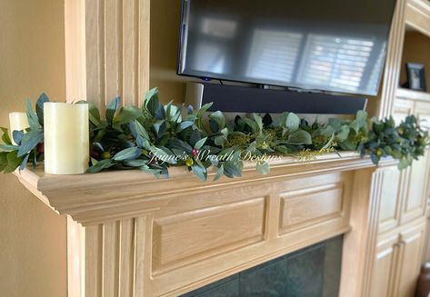 Olive leaf & berries with eucalyptus mantle garland by Jayne’s Wreath Designs on fb and Instagram Olive Leaf Garland, Garland Mantle, Mantle Garland, Leaf Garland, Olive Leaf, Wreath Designs, Wreath, Instagram, Design