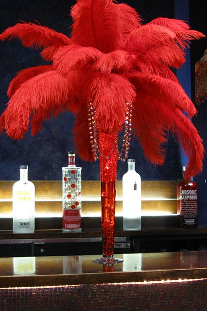 SWEET SIXTEENS - Red Feather Palm Tree Centerpiece Cabaret Decor, Burlesque Theme Party, Casino Prom, Gala Centerpieces, Sweet Sixteen Decorations, Burlesque Party, Ostrich Feather Centerpieces, Red Party Decorations, Red Centerpieces