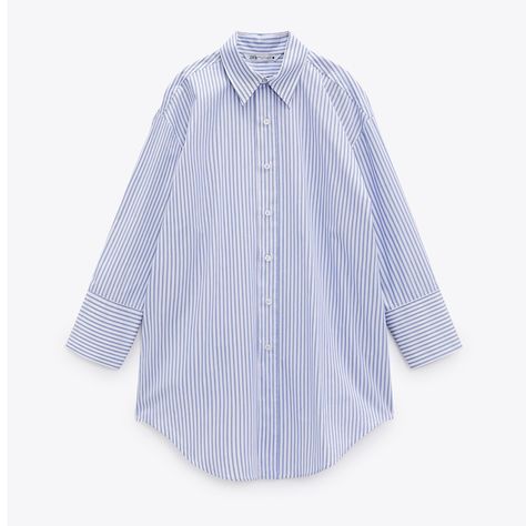 Zara Striped Shirt, Women Button Down Shirt, Blue And White Striped Shirt, White Collared Shirt, Blue Plaid Shirt, White Button Down Shirt, Womens Long Sleeve Shirts, Tunic Shirt, Poplin Shirt