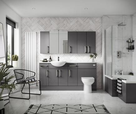 Hudson Reed | Furniture | Gloss Grey | 500 Wall Unit Dark Grey Bathroom, Slate Bathroom, Grey And White Bathroom, Grey Bathrooms Designs, Grey Bathroom Furniture, Gray And White Bathroom, Gray Bathroom Decor, White Bathroom Decor, Gray Vanity