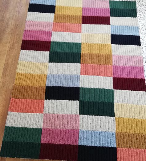 Crochet Blanket Ideas Color Combinations, Knitted Squares Blanket, Crochet Stripe Blanket, Striped Blanket Pattern, Scrap Yarn Blanket, Throw Knitting Pattern, Textured Blanket, Blanket Knitting Pattern, Striped Blanket