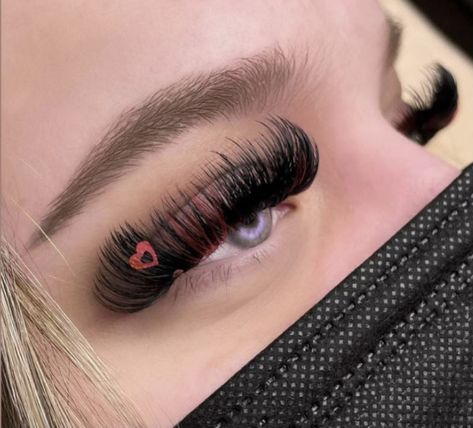 Cute Lashes With Color, Valentines Lash Extensions, Colored Lashes Extensions, Lash Patterns, Lash Art, Lash Extentions, Lash Extensions Styles, Lash Sets, Perfect Eyelashes