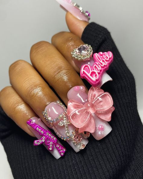 “BARBIE GIRL” She’s So Ken-able 🎀💅 Acrylic press on nail set , Part of our “REALLY HER” nail collection available at pressedbyvirgo.com Prepare to be “REALLY HER THO” in Pressed by Virgo before the summer ends and grab a set that makes you 💯 percent “HER” LINK IN BIO Nail tips @novoovo_nails ombré berry pink (acrylic added) #pressonnails #nails #nailart #pressonnaillovers#nailsofinstagram #pressons #pressonnailsforsale #nailsonfleek or#nailsoftheday #gelnails #pressonnailset #acryli... Barbie Junk Nails, Braiders Nails Set, Barbie Theme Nails, Braiders Nails, Nails Ombré, Junk Nails, Nail Collection, Barbie Theme, 19th Birthday