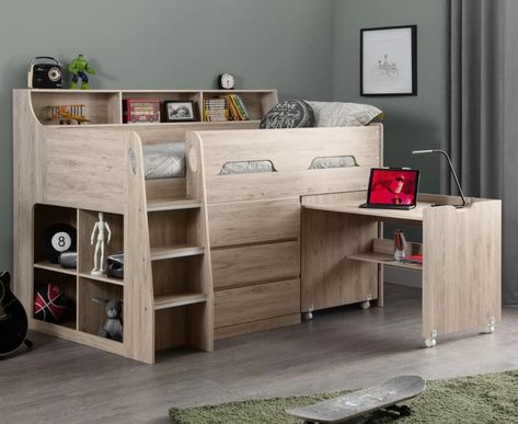 Mid Sleeper With Storage, Mid Sleeper Cabin Bed, Cabin Bunk Beds, Mid Sleeper, Mid Sleeper Bed, Bunk Beds With Storage, Cabin Bed, Bed Shelves, Bed With Drawers