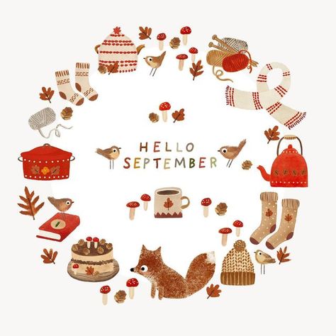 Hello September Illustration, Nettle And Twig, September Drawings, September Doodles, Cosy Illustration, September Illustration, Baking Apple Pie, Autumn Illustrations, September Ideas